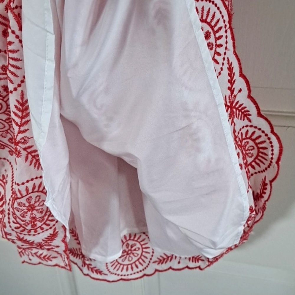 NWT Embroidered So Me 100% Cotton  Red/wht Eyelet Babydoll Dress Empire Waist - Picture 10 of 12